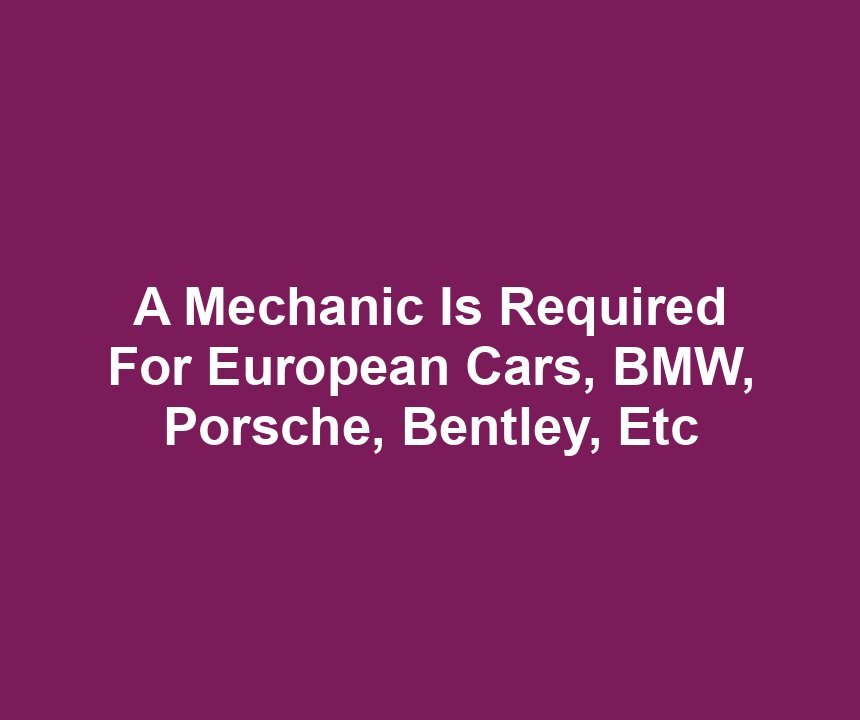 A Mechanic Is Required For European Cars, BMW, Porsche, Bentley, Etc