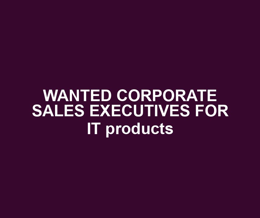 WANTED CORPORATE SALES EXECUTIVES FOR IT products